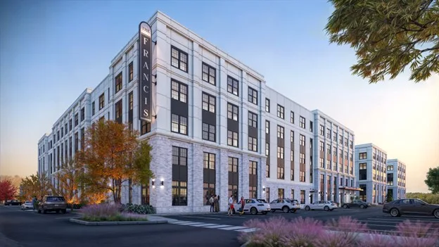 Rendering of The Francis Exterior at Dusk